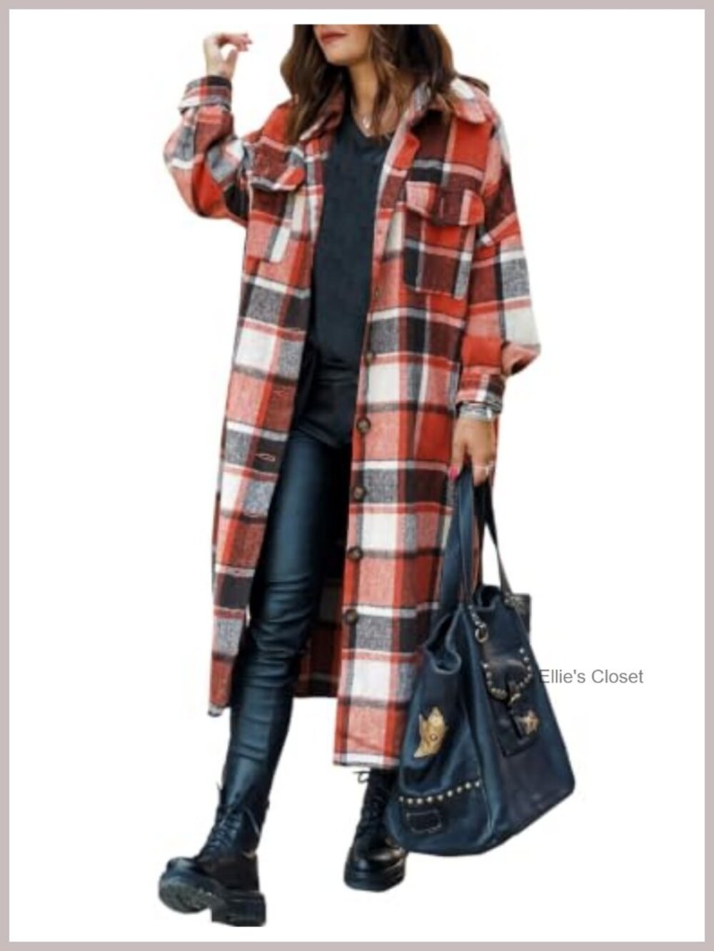 Oversized Plaid Shacket Long Fall Flannel Coat Button Up